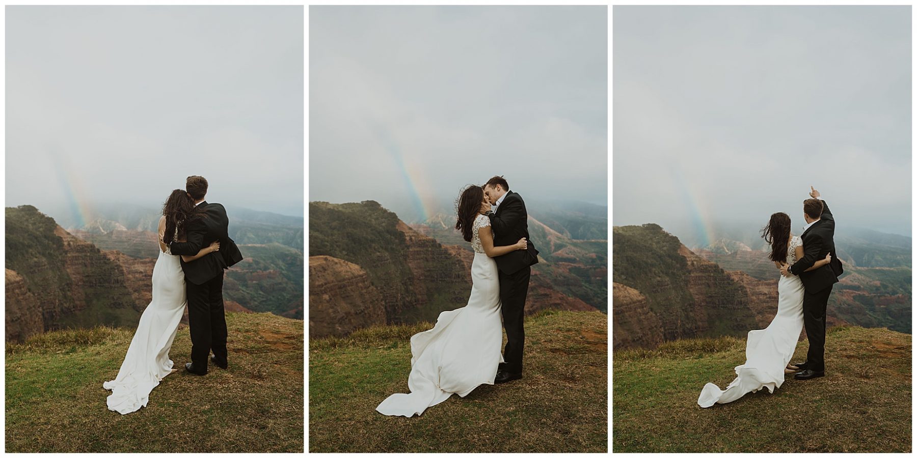 bride and groom exchanging vows during their elopement on the cliffs of Waimea Canyon in Kauai, Hawaii 