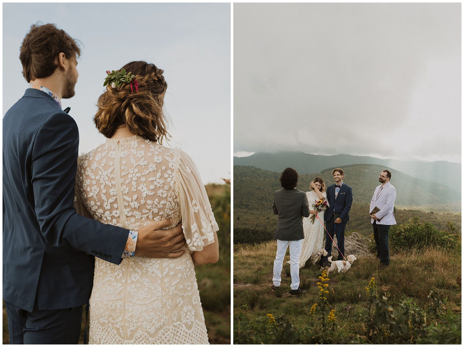 bride and groom exchanging vows on a mountaintop during their blue ridge mountains elopement