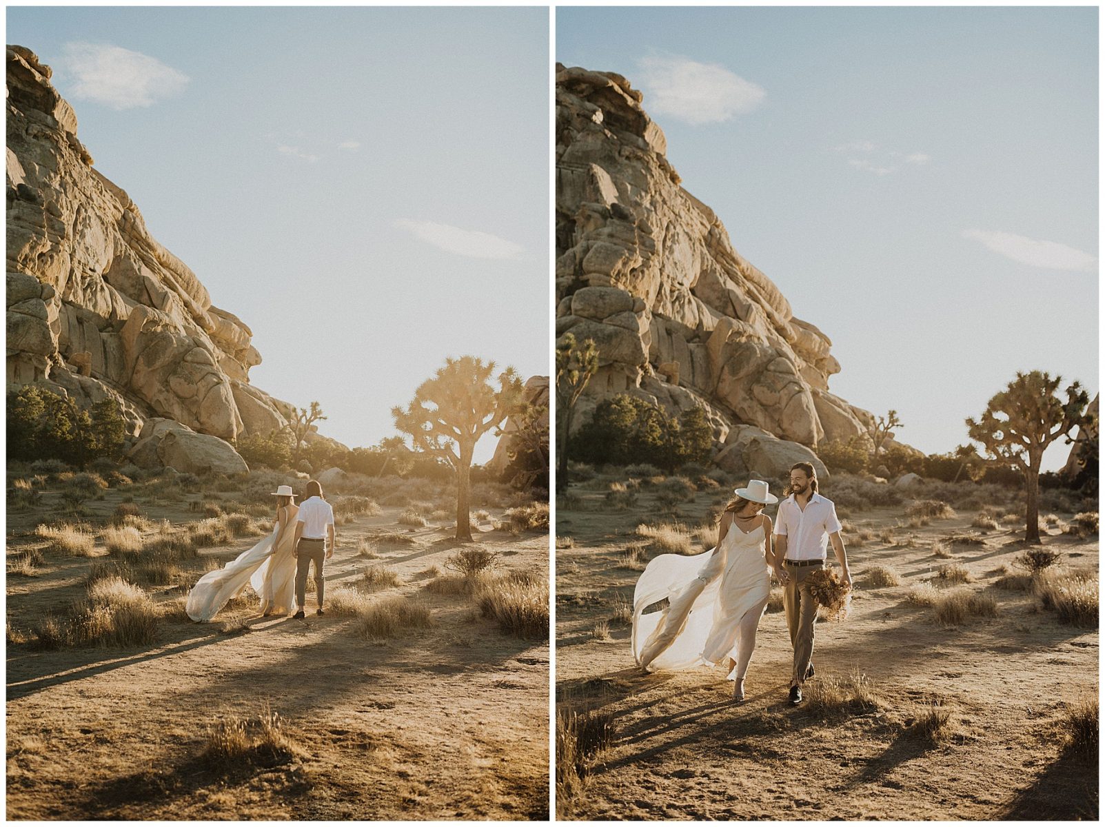 engaged couple's bridal portraits in the Joshua Tree desert