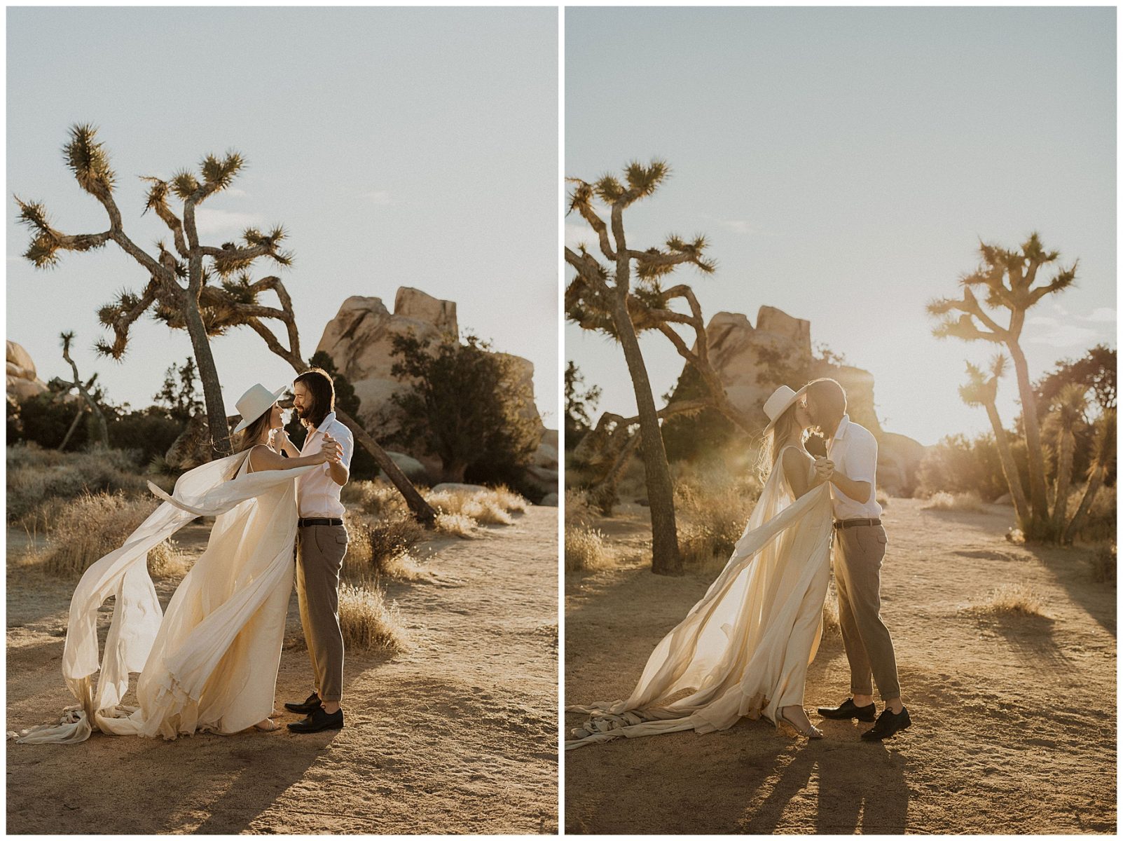 engaged couple's bridal portraits in the Joshua Tree desert
