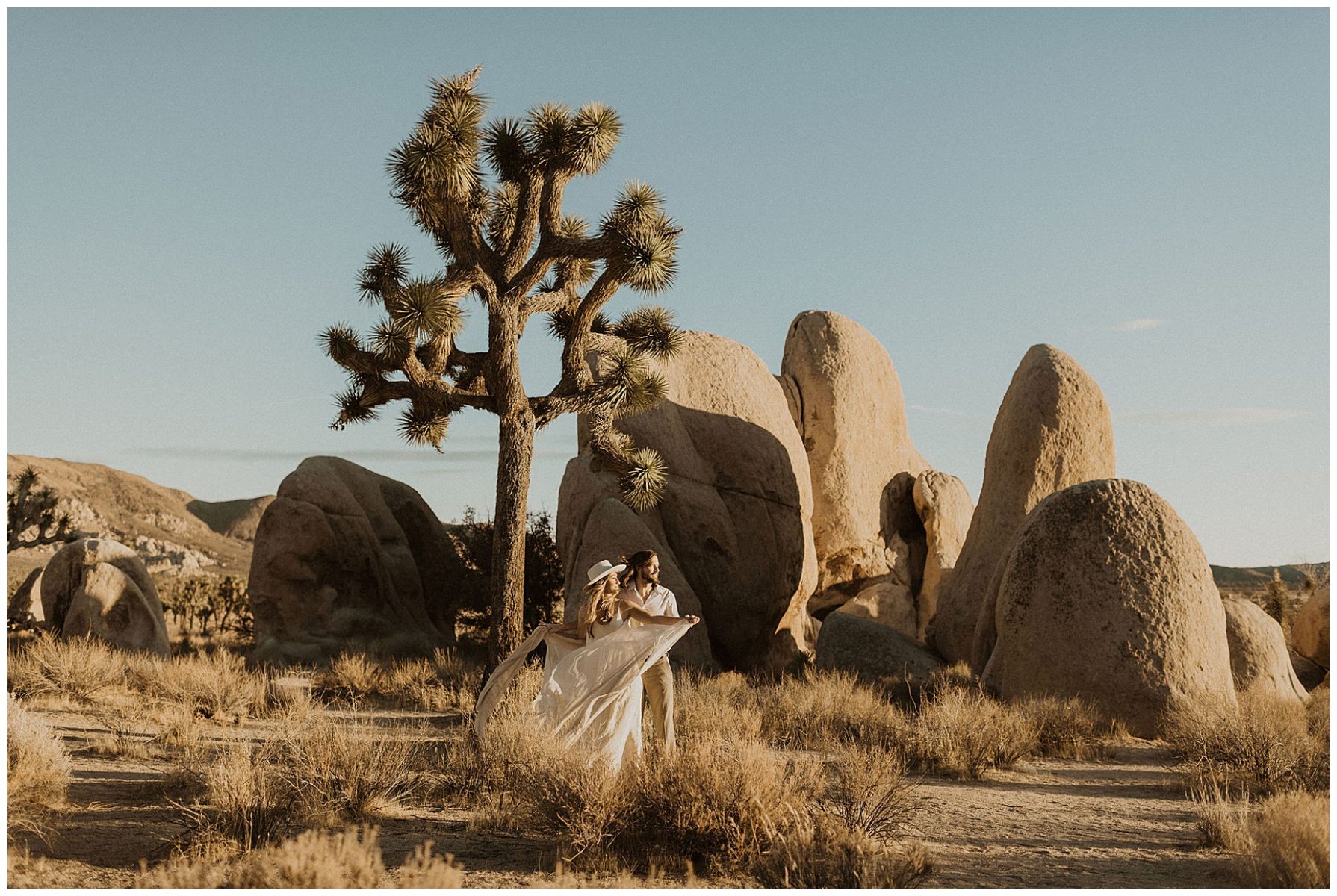 engaged couple's bridal portraits in the Joshua Tree desert