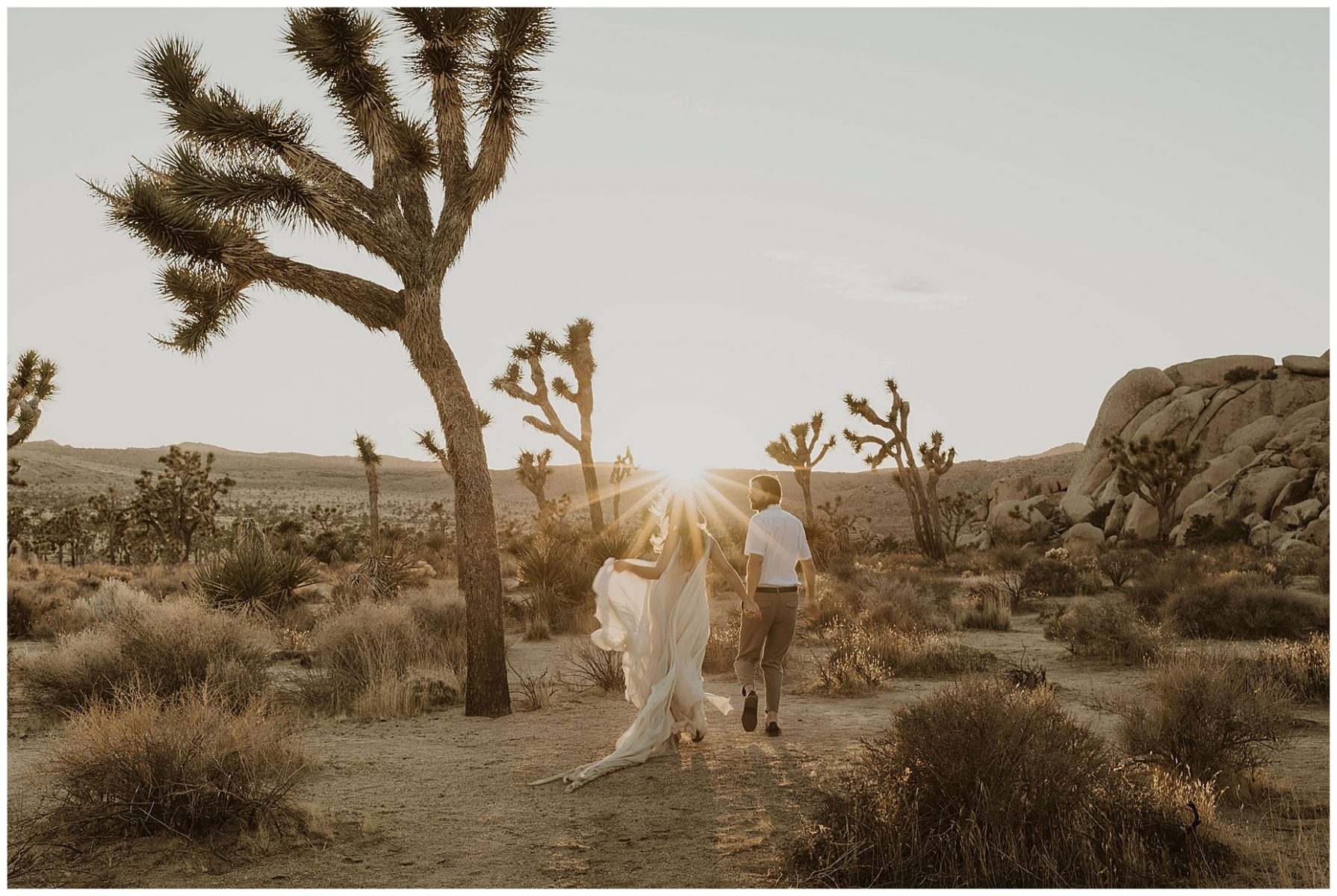 engaged couple's bridal portraits in the Joshua Tree desert