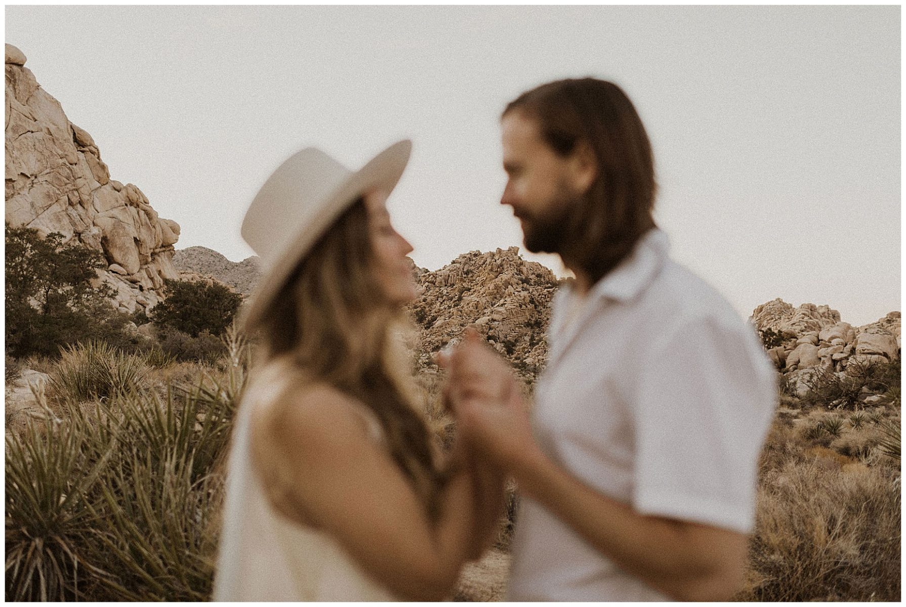 engaged couple's bridal portraits in the Joshua Tree desert